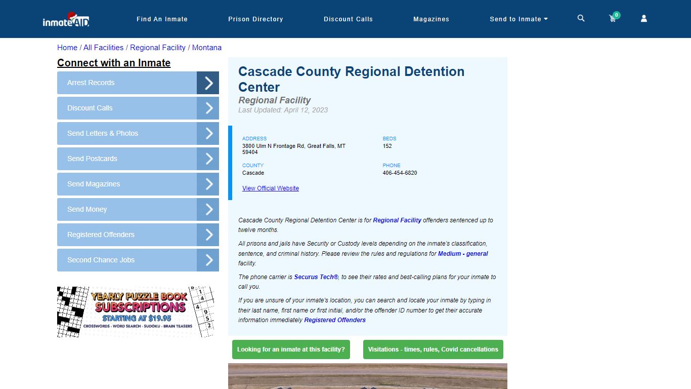 Cascade County Regional Detention Center - Inmate Search - Great Falls, MT